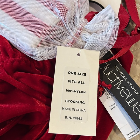 🆕 Seductive Wear by Cinema Etoile 3-PC Red Velour Christmas Red Babydoll Set L - Picture 14 of 14